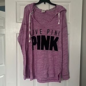 Pinkish/Purple PINK lightweight hoodie, perfect for spring. Size Large